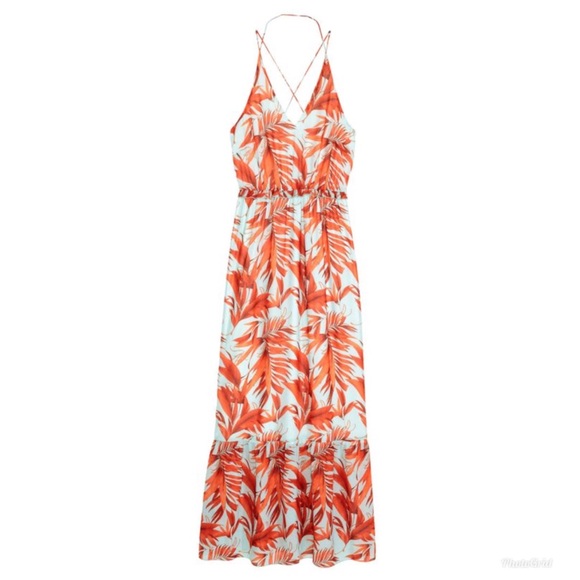 blue and orange floral dress